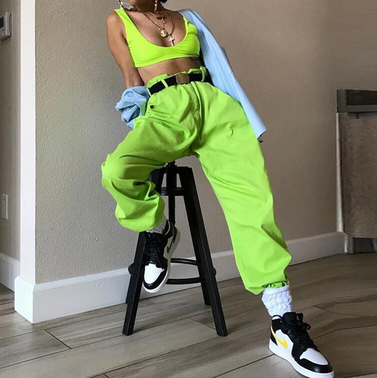 Neon Green Color High Waist Dungarees Jogger Pants on Storenvy